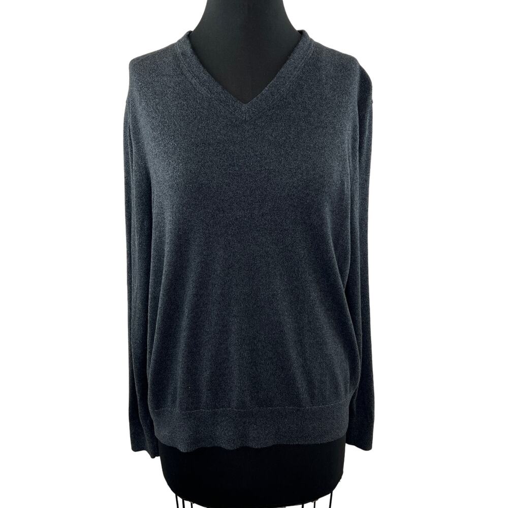 Banana Republic Luxury Blend Silk Cashmere Gray Heather V-Neck Men's Pullover L